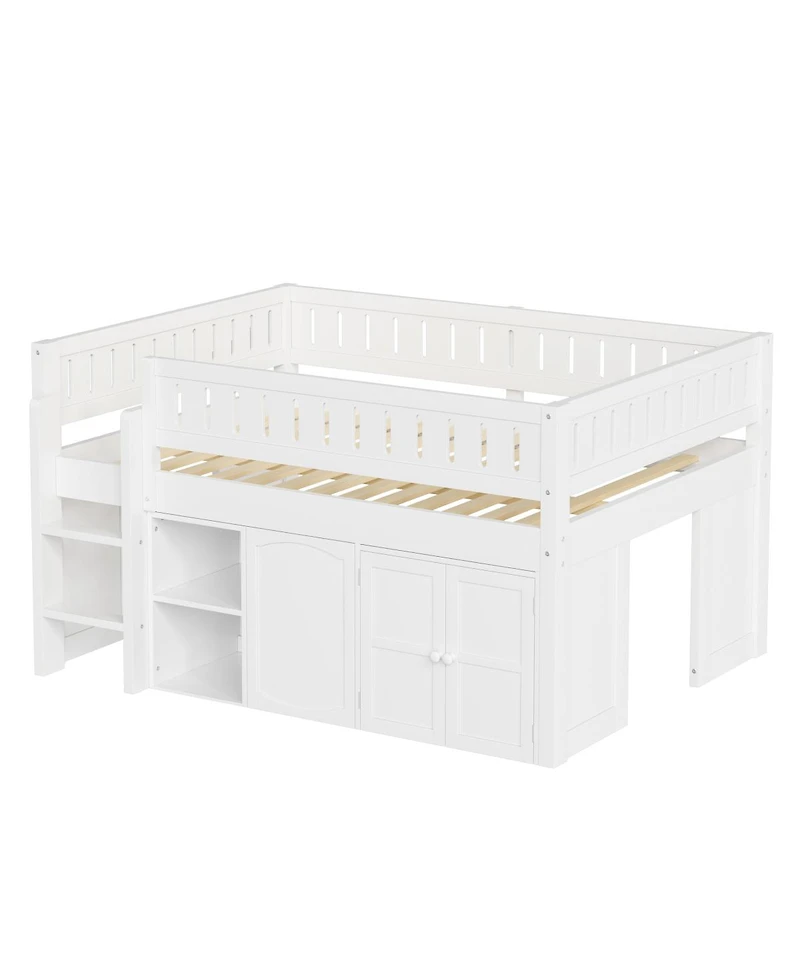 Streamdale Furniture Loft Bed with Storage Cabinet and Chalkboard Panel