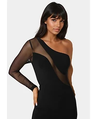 Bebe Women's One Shoulder Mesh Insert Midi Dress