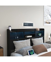 Streamdale Furniture Full Bed Frame with 4 Storage Drawers, Headboard, Led & Charging Station