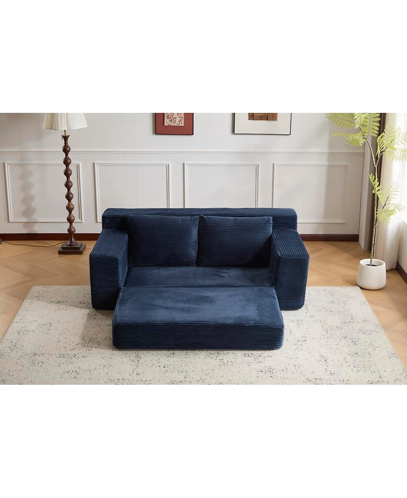 Streamdale Furniture Dark-blue Corduroy Loveseat Sofa Bed with Reversible Cushions
