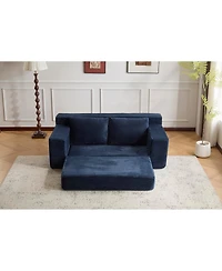Streamdale Furniture Dark-blue Corduroy Loveseat Sofa Bed with Reversible Cushions