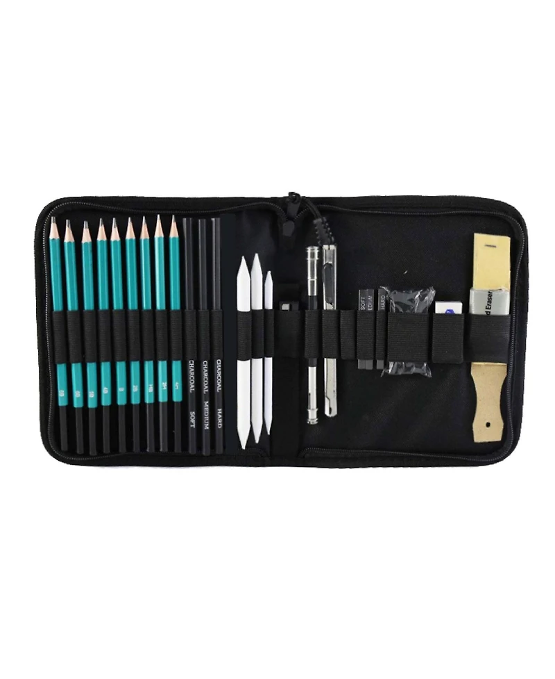 Htutwoo 28PCS Sketching Pencils Set, Portable Zippered Travel Case, Pro Art Drawing Kit for Artists, Adults, Teens, Beginner and Kid