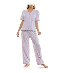 Roudelain Women's Short-Sleeve Shirt and Pants, 2-Piece Pajama Set