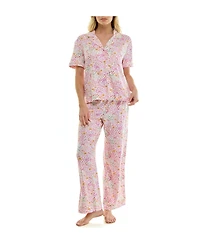 Roudelain Women's Short-Sleeve Shirt and Pants, 2-Piece Pajama Set