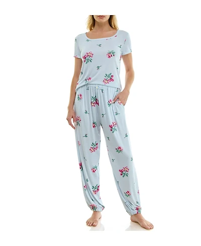 Roudelain Women's Short-Sleeve T-Shirt & Balloon Pants, 2-Piece Pajama Set