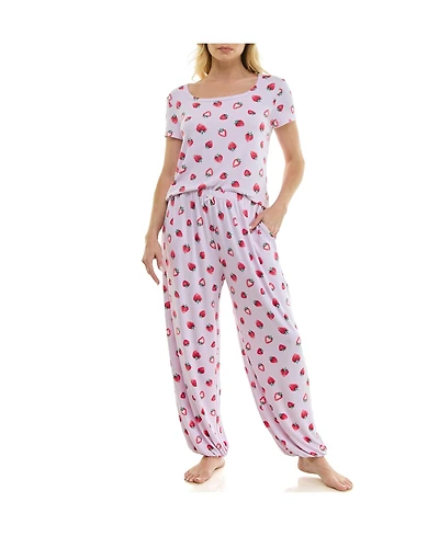Roudelain Women's Short-Sleeve T-Shirt & Balloon Pants, 2-Piece Pajama Set