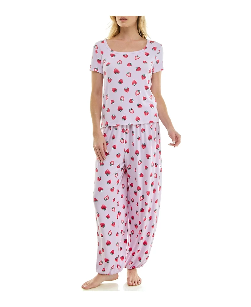 Roudelain Women's Short-Sleeve T-Shirt & Balloon Pants, 2-Piece Pajama Set