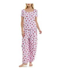 Roudelain Women's Short-Sleeve T-Shirt & Balloon Pants, 2-Piece Pajama Set