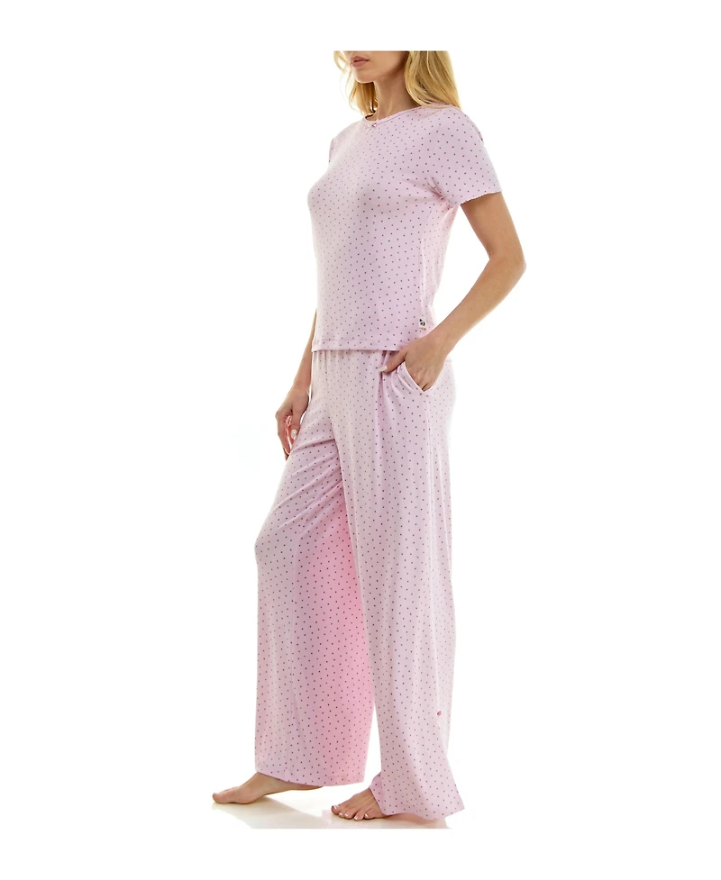 Sincerely Jules Women's Short-Sleeve T-Shirt and Wide Leg Pants, 2-Piece Pajama Set