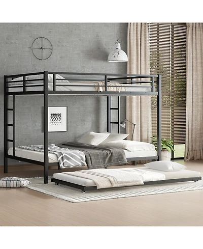 Streamdale Furniture Queen over Queen Metal Bunk Bed with Twin Size Trundle