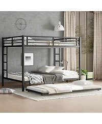 Streamdale Furniture Queen over Queen Metal Bunk Bed with Twin Size Trundle