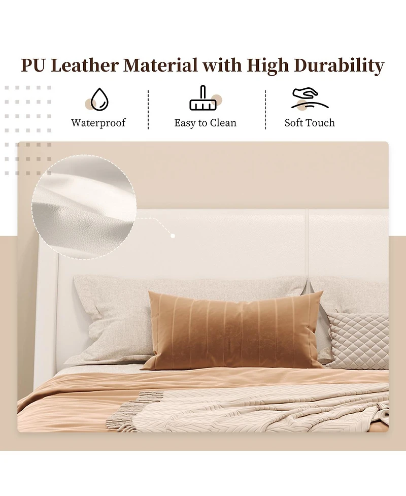Streamdale Furniture Queen Size White Pu Leather Upholstered Platform Bed Frame, No Box Spring Needed