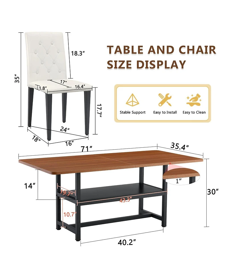 Streamdale Furniture Walnut Dining Table (71") with 8 White Pu Chairs