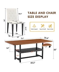 Streamdale Furniture Walnut Dining Table (71") with 8 White Pu Chairs
