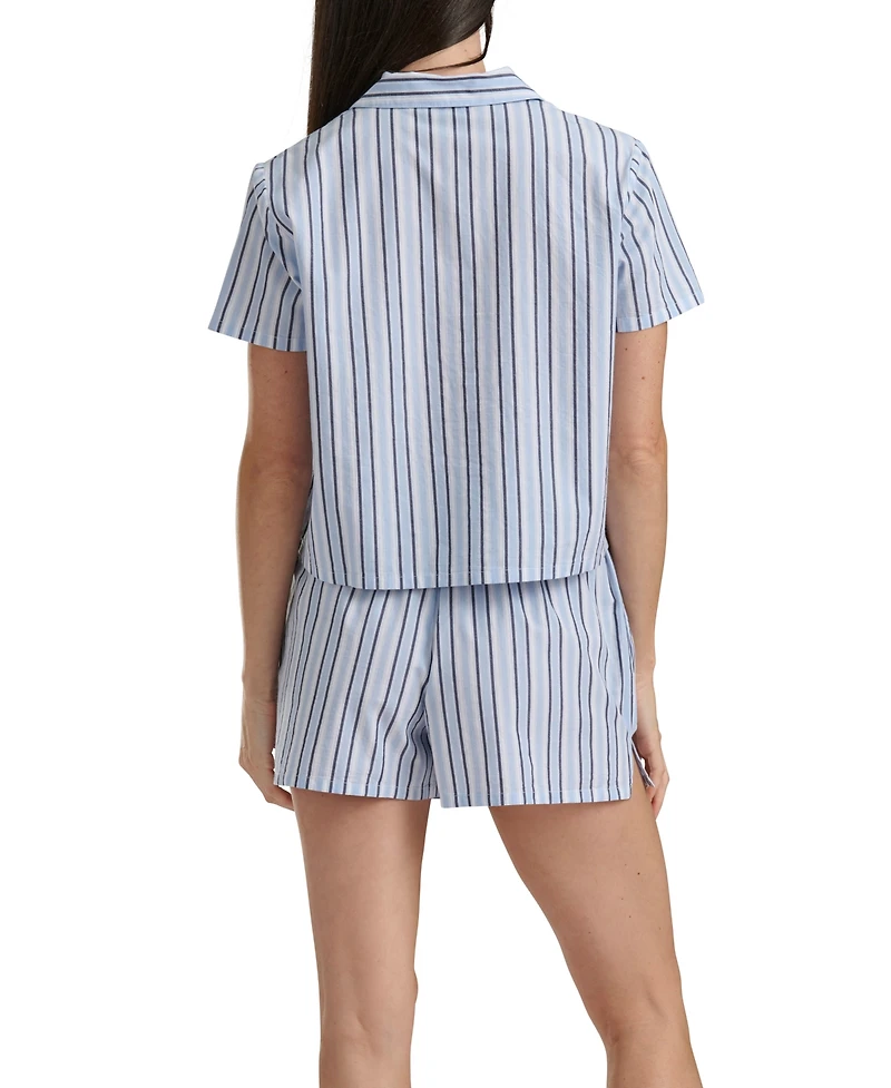 Tommy Hilfiger Women's Cropped Button Down Shirt and Boxer Shorts, 2-Piece Set