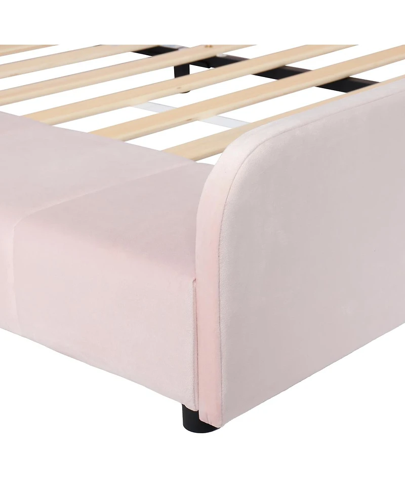 Streamdale Furniture Queen Size Upholstered Grounded Bed with Bedside Desk and Stool