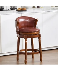 Streamdale Furniture Cow top Leather Wooden Bar Stools, 360 Swivel Bar Chair with Backs