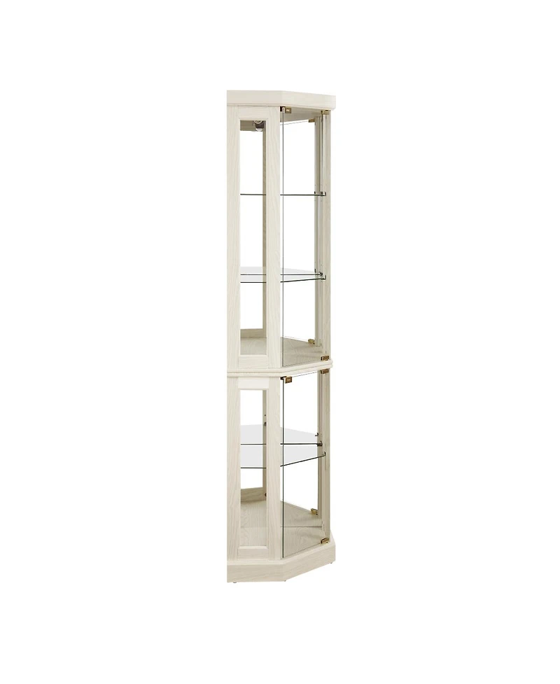 Streamdale Corner Glass Cabinet Lighted Curio Display Case for Living Room, Antique White.