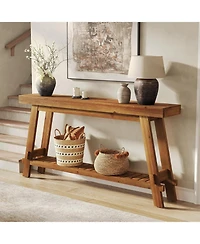 Tribesigns 63" Solid Wood Console Table, 2-Tier Farmhouse Entryway & Sofa Table, Brown