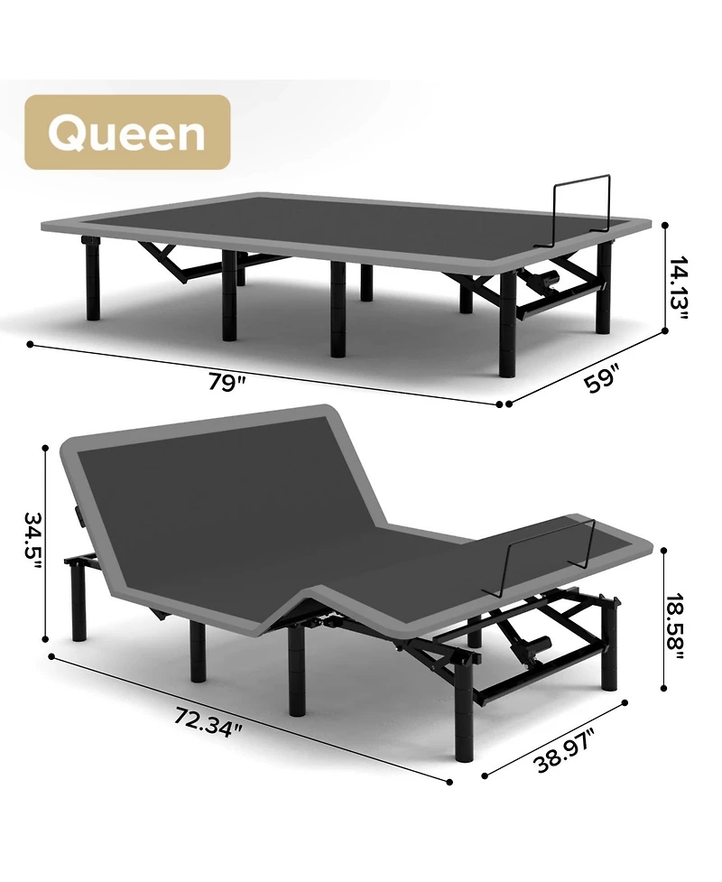 Streamdale Furniture Adjustable Bed Frame Queen w/ Massage, Usb, Led, Remote
