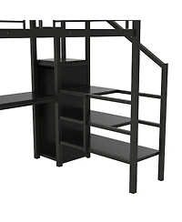 Streamdale Furniture Metal Loft Bed with Desk, Storage Staircase & Wardrobe