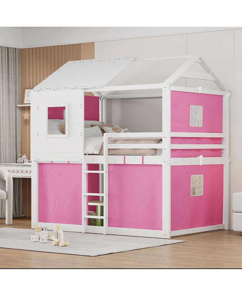 Streamdale Furniture Full Size Bunk Wood House Bed with Tent