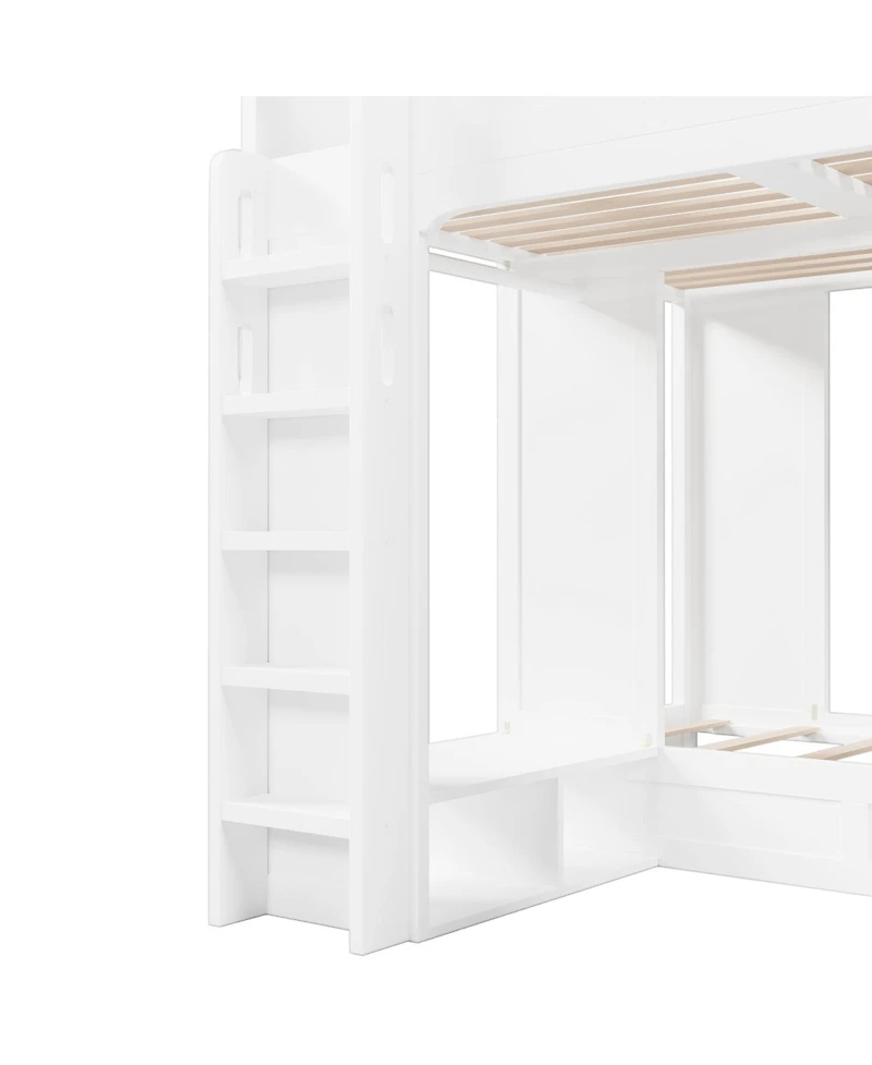 Streamdale Furniture Triple Bunk Bed with Storage Shelves and Hooks