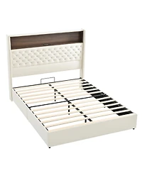 Streamdale Furniture Queen Velvet Tufted Bed Frame with Usb & Night Light