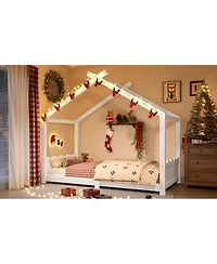Streamdale Furniture Twin House Floor Bed with Slats, Solid Wood House Bed Frame for Kids, White