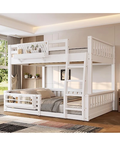Streamdale Furniture Full Xl over Queen Bunk Bed with Ladder, Guardrails, Pegboard & Bookshelf