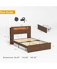 Streamdale Furniture Wood Platform Bed Frame Full Size with Storage Drawers & Led Headboard