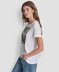 Dkny Jeans Women's Rhinestone Taxi Photoreal T-Shirt