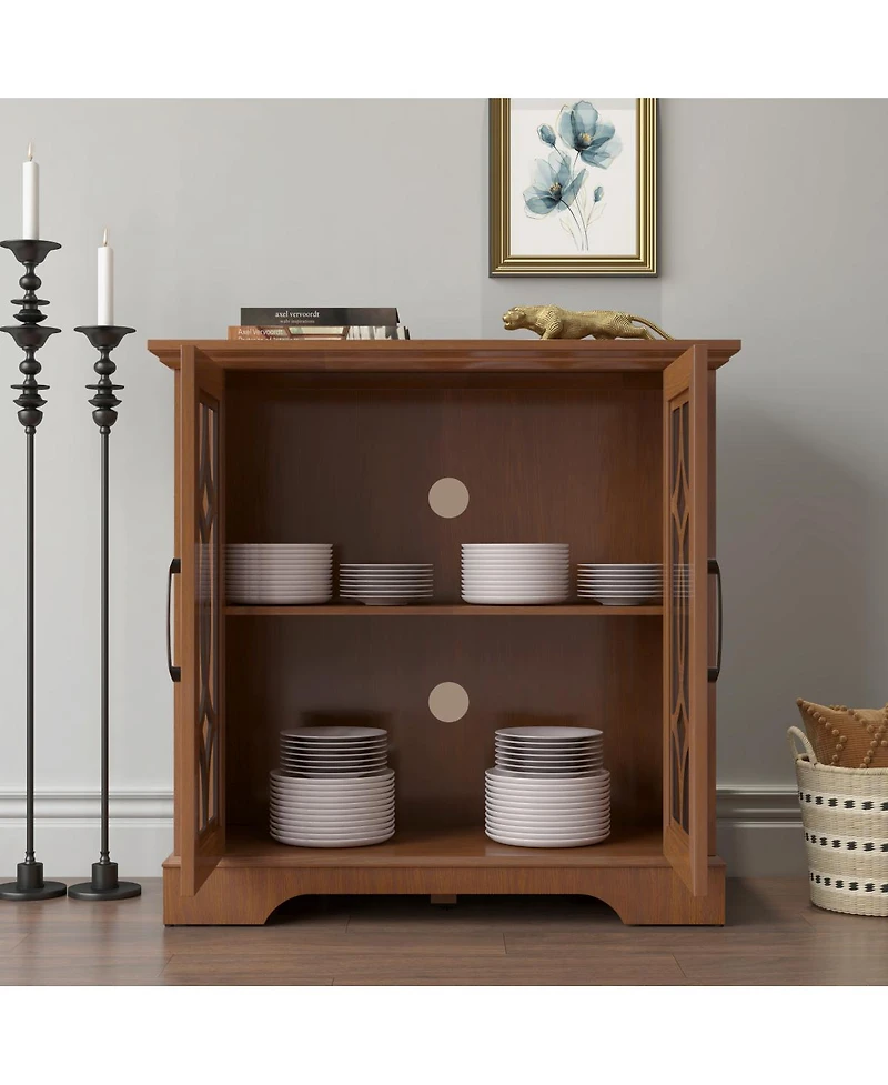 Streamdale Furniture 34.37" x 15.55" x 34.06" Sideboard with 2 Clear Tempered Glass Doors & Adjustable Shelf