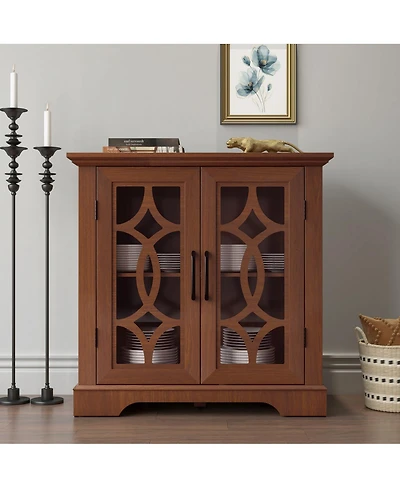 Streamdale Furniture 34.37" x 15.55" x 34.06" Sideboard with 2 Clear Tempered Glass Doors & Adjustable Shelf