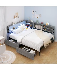 Streamdale Furniture Space-Saving Corner Bed with Storage, Charging, and Led Lights