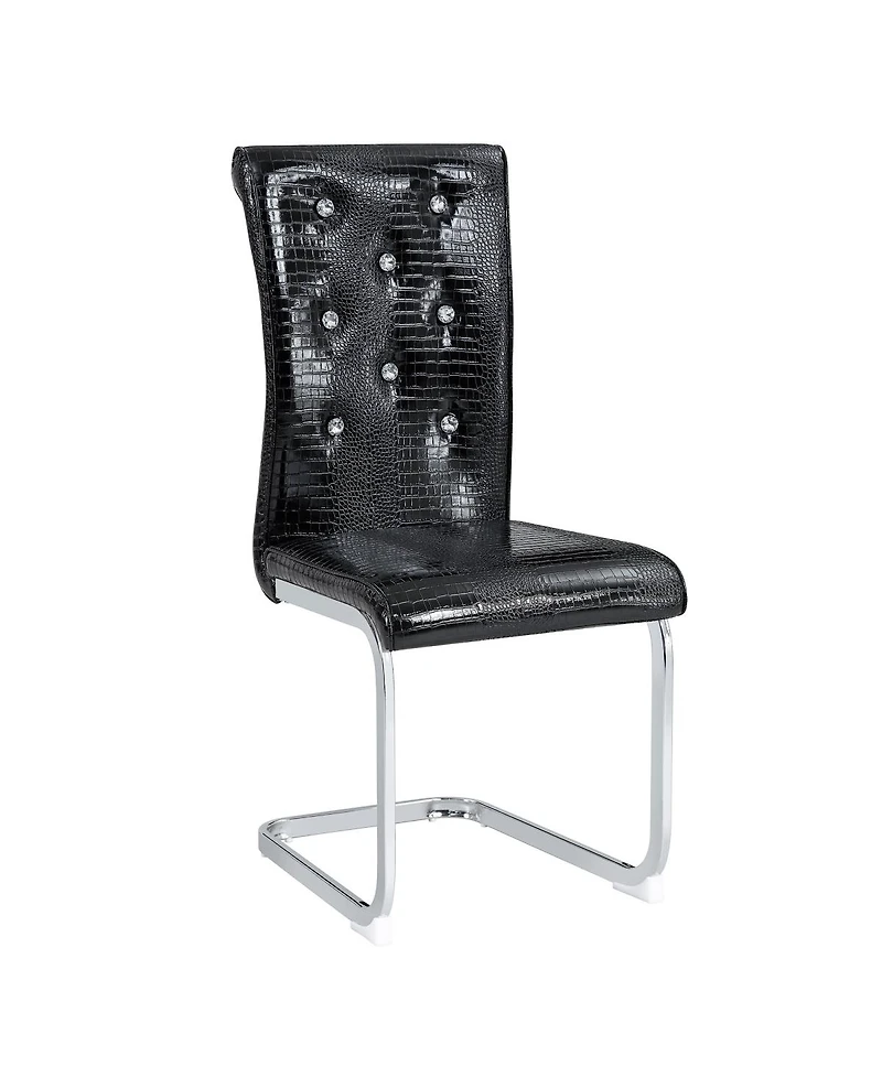 Streamdale Furniture Set of Retro Alligator Upholstered Dining Chairs with Crystal Buckle & Faux Leather