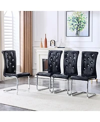 Streamdale Furniture Set of Retro Alligator Upholstered Dining Chairs with Crystal Buckle & Faux Leather
