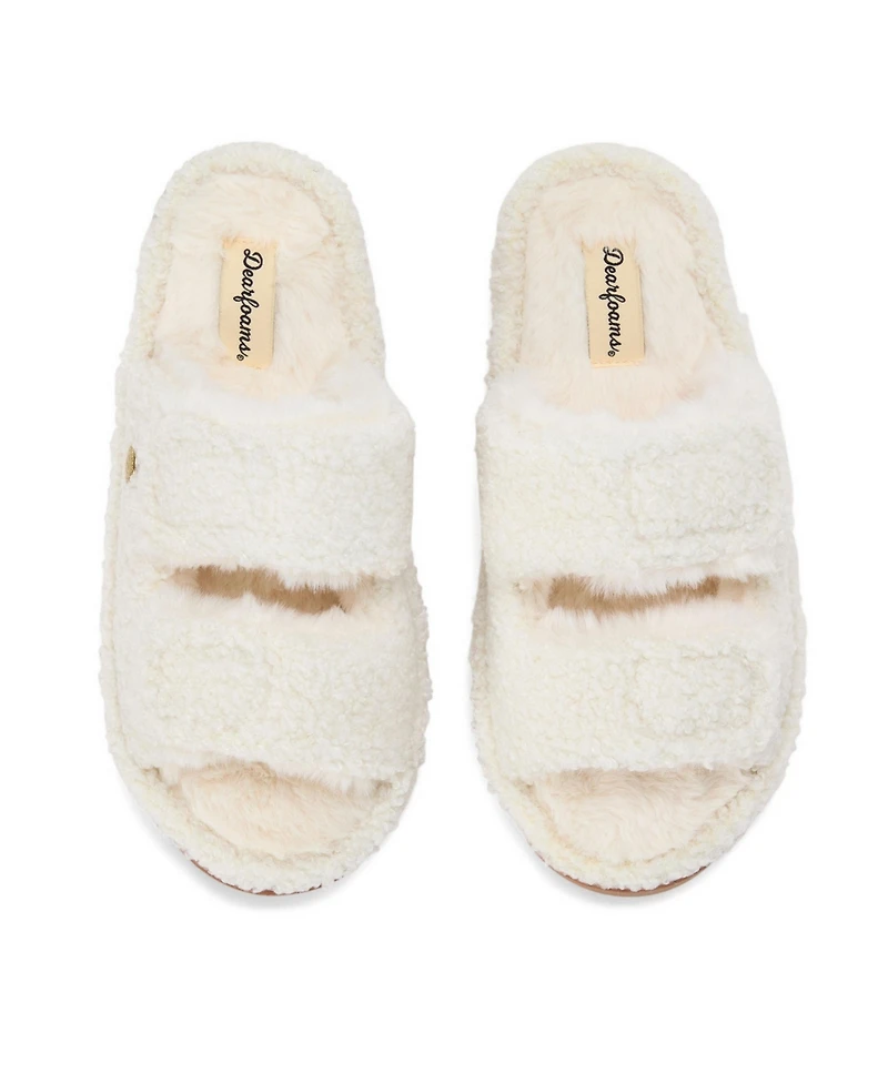Dearfoams Women's Regina Teddy Double Band Slide Slipper