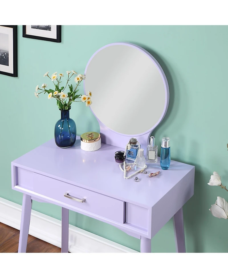 Streamdale Furniture Streamdale Maly Contemporary Wood Vanity and Stool Set, Purple