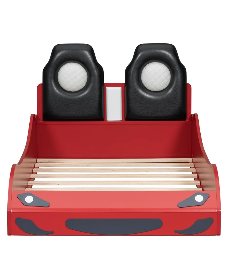 Streamdale Furniture Wood Race Car Twin Bed with Led
