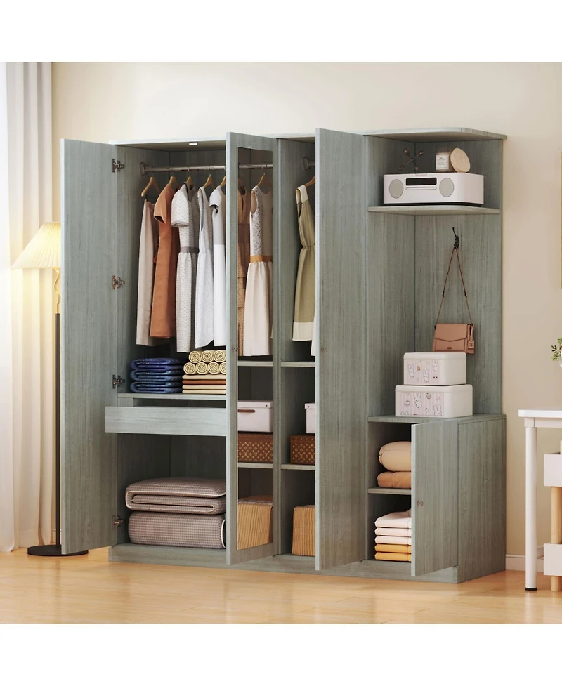 Streamdale Furniture 4-Door Wardrobe with Shelves Drawers and Full-Length Mirror