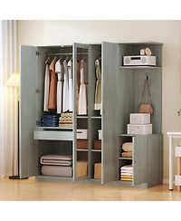 Streamdale Furniture 4-Door Wardrobe with Shelves Drawers and Full-Length Mirror