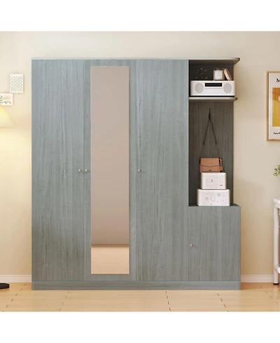 Streamdale Furniture 4-Door Wardrobe with Shelves Drawers and Full-Length Mirror