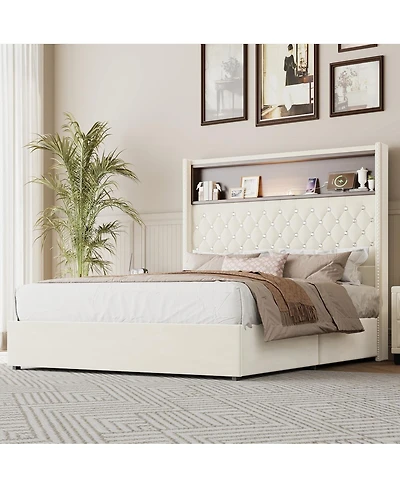 Streamdale Furniture Full Velvet Tufted Bed Frame with Usb