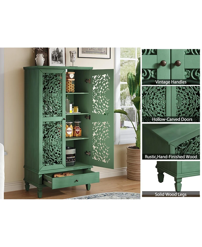 Streamdale Furniture Rustic 55" Storage Cabinet with Drawer & 2-Door Carved Wood Accent