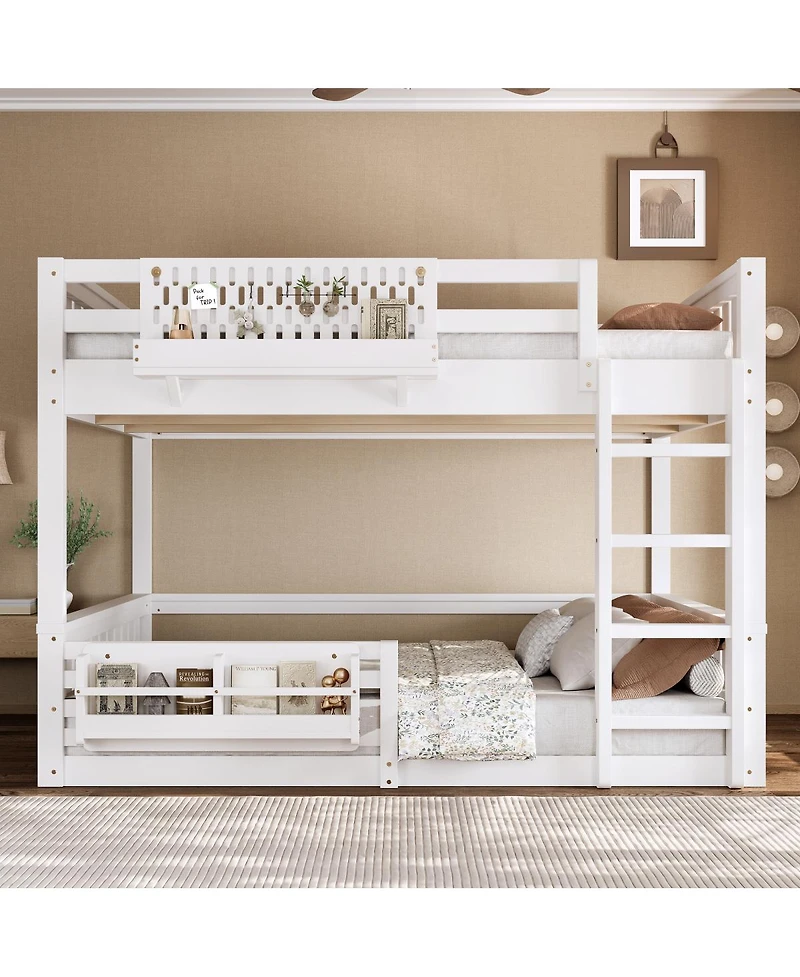 Streamdale Queen Bunk Bed with Ladder and Guardrails, Pegboard and bookshelf, White