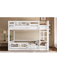 Streamdale Queen Bunk Bed with Ladder and Guardrails, Pegboard and bookshelf, White