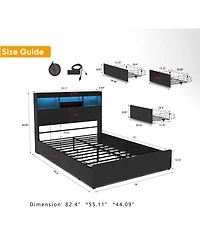 Streamdale Furniture Full Bed Frame with 6 Storage Drawers, Headboard, Led & Charging Station
