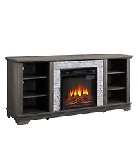 Streamdale Furniture Electric Fireplace Stone Tv Media Stand with Faux Stacked Stone Surround, Gray, 58.31"W