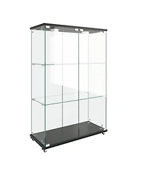 Streamdale Furniture Modern Led Glass Display Cabinet, 2-door 3-shelf, Transparent+Black